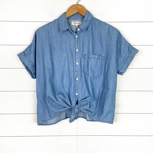 Madewell Tops - Madewell Denim Short Sleeve Tie Front Shirt Chambray Blue Small